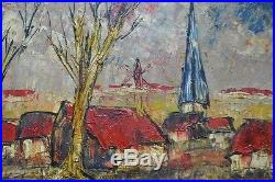 Expressionnisme Tableau Village aux Toits Rouges peinture signée Henry D' Anty