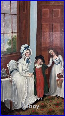 Family scene, 1810-30, Antique Original Oil, Framed Family scene, 1810-30, Antique Original Oil, Framed