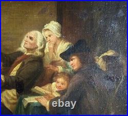 Family scene, Old Father and Son, Antique Original Oil 18 Century, Framed Family scene, Old Father and Son, Antique Original Oil 18 Century, Framed