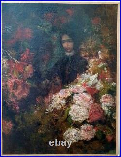 Felix ZIEM Huile sur toile tableau peinture Femme aux fleurs authentique Venise
