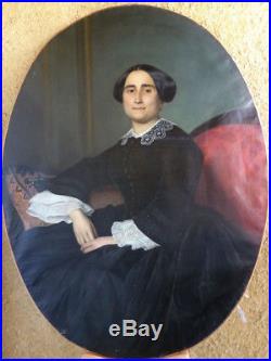 Félix -auguste Clément 1826-1888. Grand & Magnifique Portrait De Bourgeoise 1855