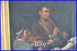 Femme et musiciens huile sur toile époque XVIIIème