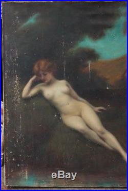 Femme rousse nue à la rivière XIXè, J. A. Hanriot (1853-1930) A RESTAURER