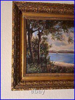 Fin XIX ème s, ancienne peinture huile sur toile signée, cadre doré bord de mer