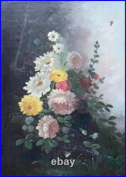 Fleurs, huile sur toile, tableau ancien, encadré, peinture, XIXe Fleurs, huile sur toile, tableau ancien, encadré, peinture, XIXe