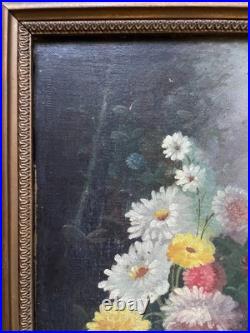 Fleurs, huile sur toile, tableau ancien, encadré, peinture, XIXe Fleurs, huile sur toile, tableau ancien, encadré, peinture, XIXe