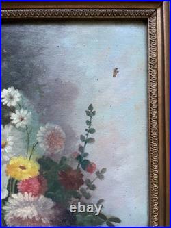 Fleurs, huile sur toile, tableau ancien, encadré, peinture, XIXe Fleurs, huile sur toile, tableau ancien, encadré, peinture, XIXe