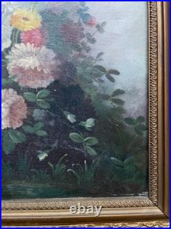 Fleurs, huile sur toile, tableau ancien, encadré, peinture, XIXe Fleurs, huile sur toile, tableau ancien, encadré, peinture, XIXe