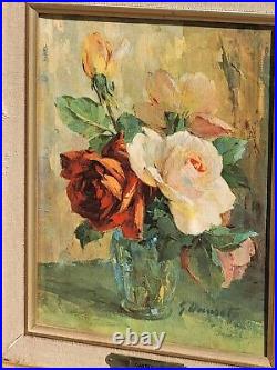 GEORGES DANSET. Bouquet de Fleurs Peinture huile sur toile