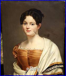 GRAND Portrait de Femme Tableau HST vers 1840 A Restaurer Delambre 60x50 cm
