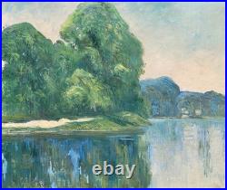 Georges Ledogard. Le Loing à Morey, le matin. Peinture huile sur toile signé