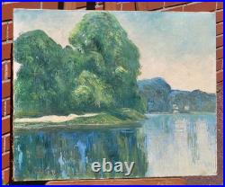 Georges Ledogard. Le Loing à Morey, le matin. Peinture huile sur toile signé