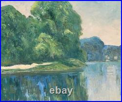 Georges Ledogard. Le Loing à Morey, le matin. Peinture huile sur toile signé