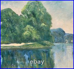 Georges Ledogard. Le Loing à Morey, le matin. Peinture huile sur toile signé