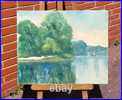 Georges Ledogard. Le Loing à Morey, le matin. Peinture huile sur toile signé