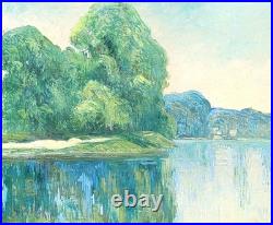 Georges Ledogard. Le Loing à Morey, le matin. Peinture huile sur toile signé