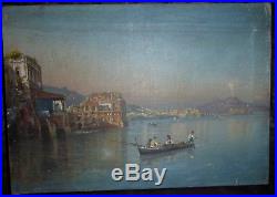 Giovanni Battista peinture huile sur toile pêcheurs dans la baie de Naples