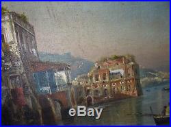 Giovanni Battista peinture huile sur toile pêcheurs dans la baie de Naples