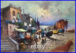 Giovanni Guidotti Italien Paysage Marin Animé Peinture Huile Sur Toile Signée Giovanni Guidotti Italien Paysage Marin Animé Peinture Huile Sur Toile Signée
