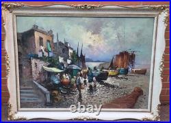 Giovanni Guidotti Italien Paysage Marin Animé Peinture Huile Sur Toile Signée Giovanni Guidotti Italien Paysage Marin Animé Peinture Huile Sur Toile Signée