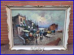 Giovanni Guidotti Italien Paysage Marin Animé Peinture Huile Sur Toile Signée Giovanni Guidotti Italien Paysage Marin Animé Peinture Huile Sur Toile Signée