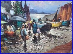 Giovanni Guidotti Italien Paysage Marin Animé Peinture Huile Sur Toile Signée Giovanni Guidotti Italien Paysage Marin Animé Peinture Huile Sur Toile Signée