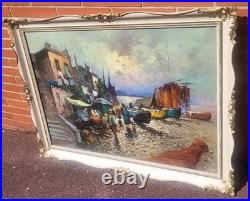 Giovanni Guidotti Italien Paysage Marin Animé Peinture Huile Sur Toile Signée Giovanni Guidotti Italien Paysage Marin Animé Peinture Huile Sur Toile Signée