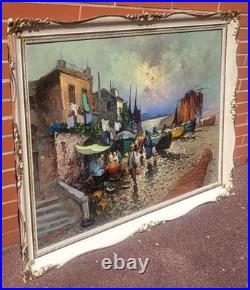 Giovanni Guidotti Italien Paysage Marin Animé Peinture Huile Sur Toile Signée Giovanni Guidotti Italien Paysage Marin Animé Peinture Huile Sur Toile Signée
