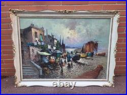 Giovanni Guidotti Italien Paysage Marin Animé Peinture Huile Sur Toile Signée Giovanni Guidotti Italien Paysage Marin Animé Peinture Huile Sur Toile Signée