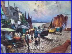 Giovanni Guidotti Italien Paysage Marin Animé Peinture Huile Sur Toile Signée Giovanni Guidotti Italien Paysage Marin Animé Peinture Huile Sur Toile Signée