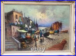 Giovanni Guidotti Italien Paysage Marin Animé Peinture Huile Sur Toile Signée Giovanni Guidotti Italien Paysage Marin Animé Peinture Huile Sur Toile Signée