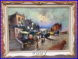 Giovanni Guidotti Italien Paysage Marin Animé Peinture Huile Sur Toile Signée Giovanni Guidotti Italien Paysage Marin Animé Peinture Huile Sur Toile Signée