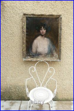 Grand & Magnifique Portrait 1900. Jeune Femme Coiffée De Raisins. Signature