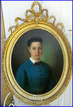 Grand & Magnifique Portrait Bourgeois Vers 1830. Jeune Femme Aux Yeux Bleus