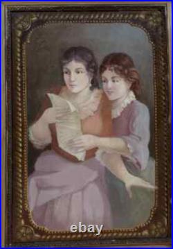 Grand & Magnifique Tableau 1900-1920. Deux Jeunes Femmes Lisant Une Lettre Grand & Magnifique Tableau 1900-1920. Deux Jeunes Femmes Lisant Une Lettre