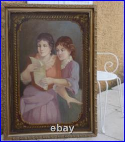 Grand & Magnifique Tableau 1900-1920. Deux Jeunes Femmes Lisant Une Lettre Grand & Magnifique Tableau 1900-1920. Deux Jeunes Femmes Lisant Une Lettre