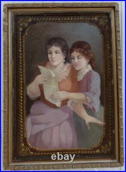 Grand & Magnifique Tableau 1900-1920. Deux Jeunes Femmes Lisant Une Lettre Grand & Magnifique Tableau 1900-1920. Deux Jeunes Femmes Lisant Une Lettre