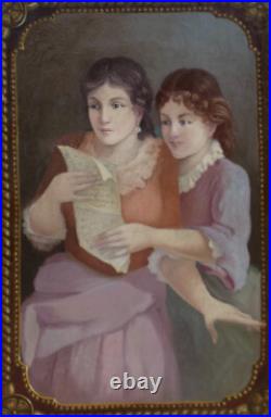 Grand & Magnifique Tableau 1900-1920. Deux Jeunes Femmes Lisant Une Lettre Grand & Magnifique Tableau 1900-1920. Deux Jeunes Femmes Lisant Une Lettre