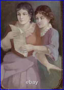 Grand & Magnifique Tableau 1900-1920. Deux Jeunes Femmes Lisant Une Lettre Grand & Magnifique Tableau 1900-1920. Deux Jeunes Femmes Lisant Une Lettre