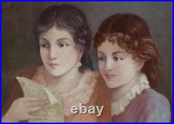 Grand & Magnifique Tableau 1900-1920. Deux Jeunes Femmes Lisant Une Lettre Grand & Magnifique Tableau 1900-1920. Deux Jeunes Femmes Lisant Une Lettre