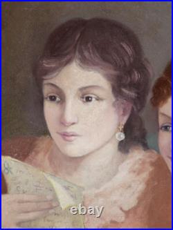Grand & Magnifique Tableau 1900-1920. Deux Jeunes Femmes Lisant Une Lettre Grand & Magnifique Tableau 1900-1920. Deux Jeunes Femmes Lisant Une Lettre