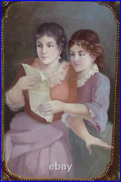 Grand & Magnifique Tableau 1900-1920. Deux Jeunes Femmes Lisant Une Lettre Grand & Magnifique Tableau 1900-1920. Deux Jeunes Femmes Lisant Une Lettre