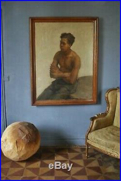 Grand Portrait à l'huile Van Beylen 119 x 88 cm Académie d'homme