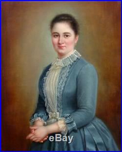 Grand Portrait de femme Huile sur toile fin XIXème siècle vers 1890