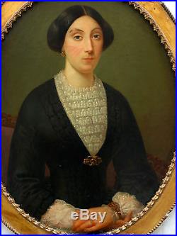 Grand Portrait de femme Huile sur toile milieu du XIXème siècle