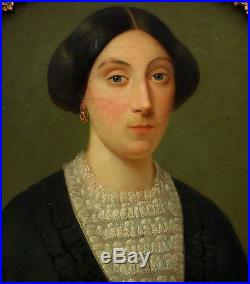 Grand Portrait de femme Huile sur toile milieu du XIXème siècle