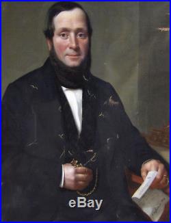 Grand Tableau 1859. Beau Portrait De Bourgeois A La Chaine D'or. Hoffmann