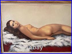 Grand Tableau Ancien Encadré Huile Sur Toile femme nue Allongée par DOBROSKY