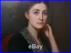 Grand Tableau Ancien Huile Portrait Jeune Femme Éventail Camée XIXe à restaurer