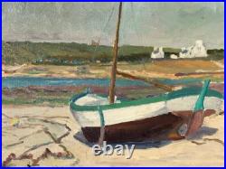 Grand Tableau HST -Bateaux à Marée Basse- Signé -XXème- IMPRESSIONIST PAINTING